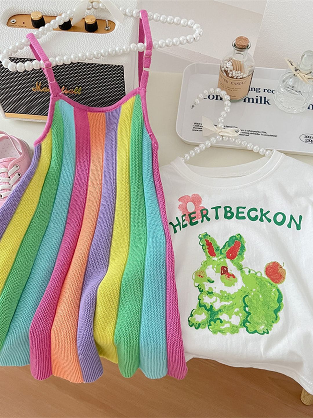 YK Girls Striped Shoulder Strap Top