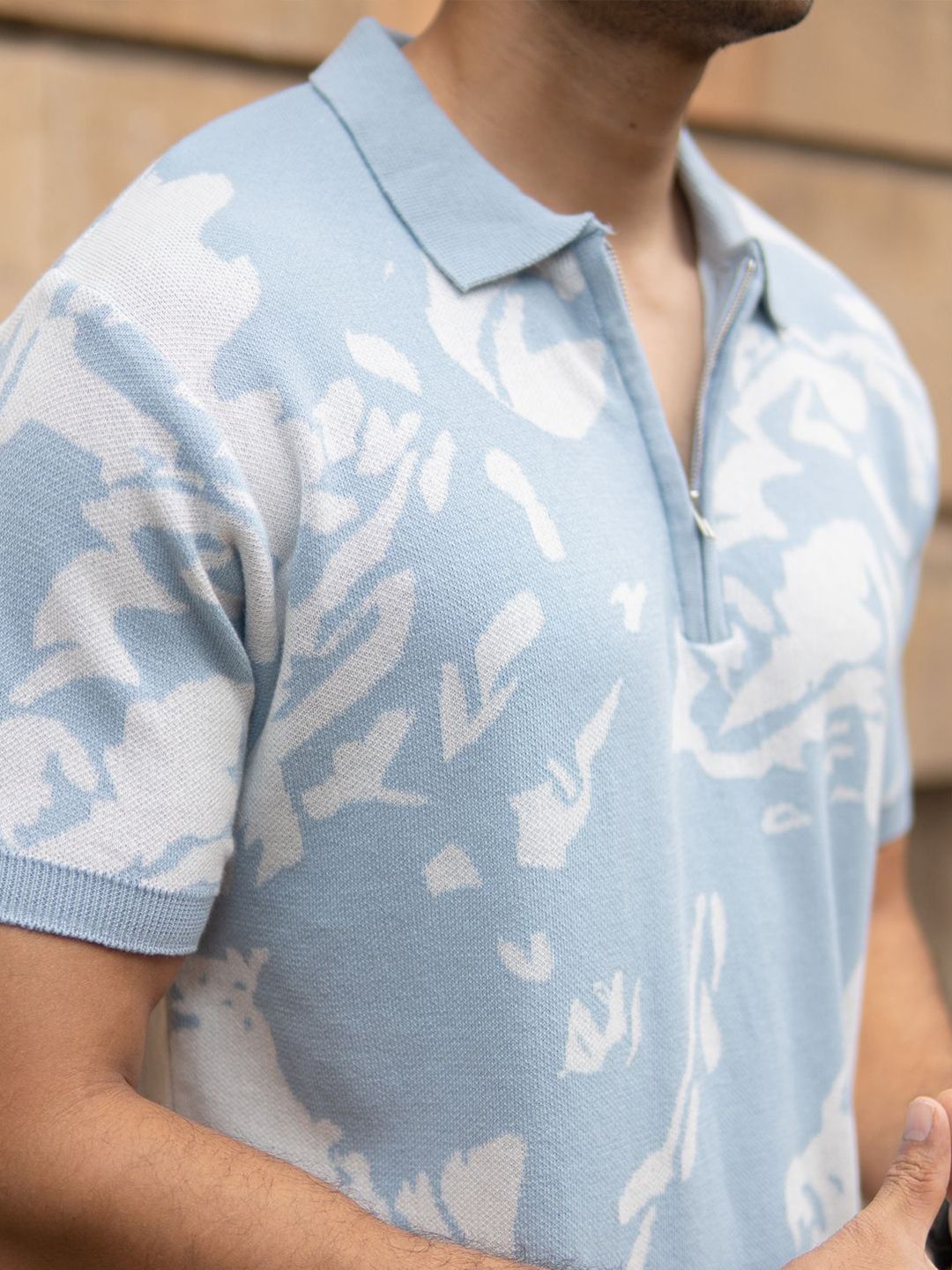 Powerlook Abstract Printed Polo Collar Pure Cotton T-shirt