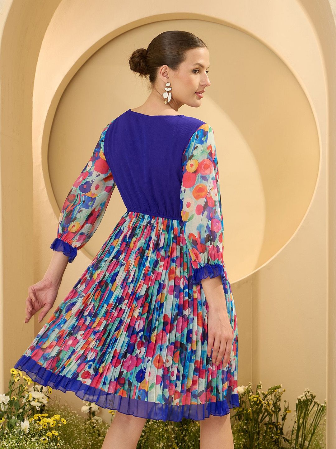 Antheaa Floral Print Chiffon Fit & Flare Dress