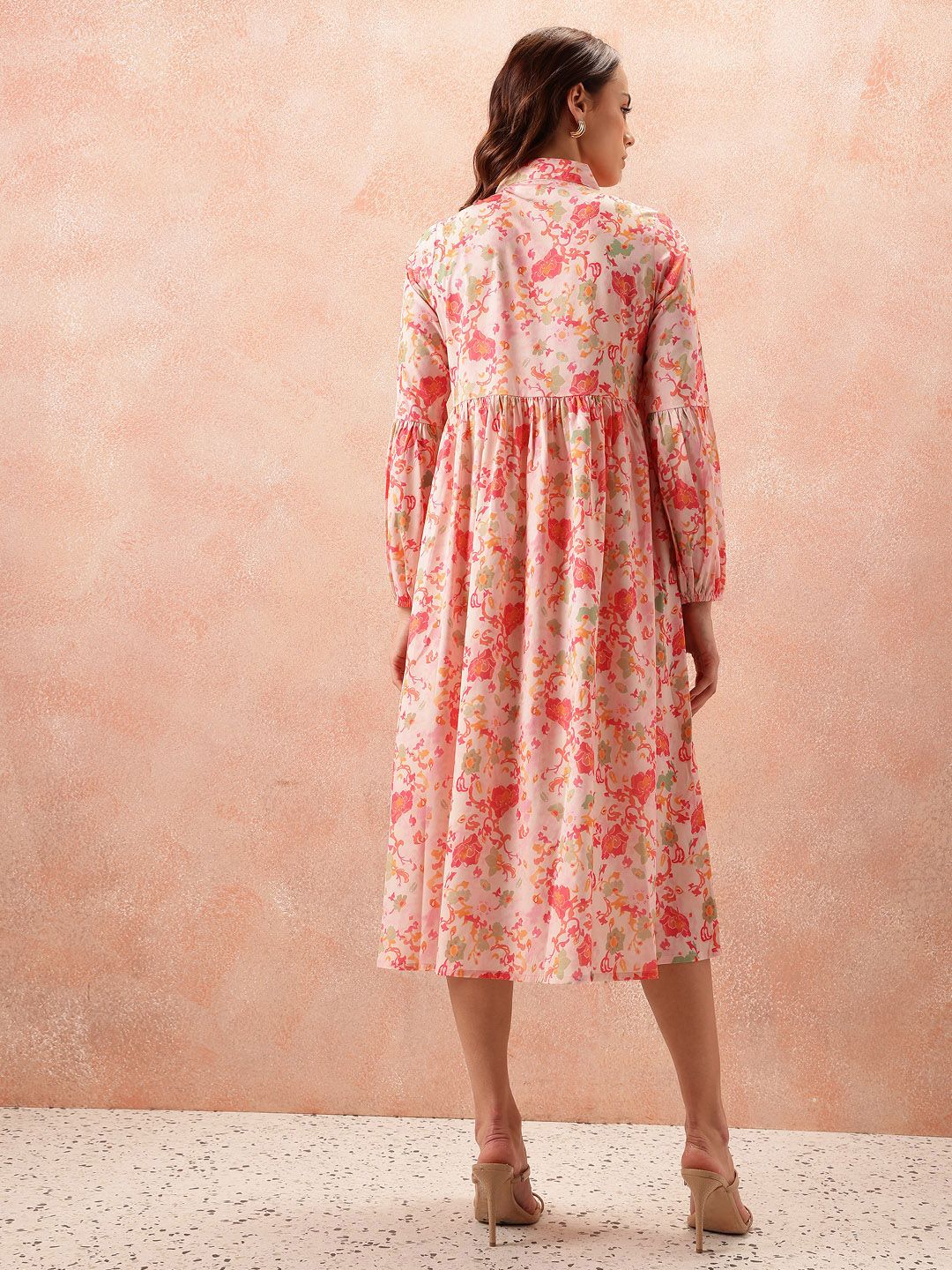 all about you Floral Print Puff Sleeve Shirt Midi Dress