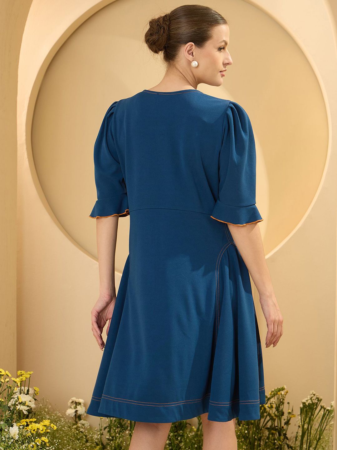 Antheaa Women Puff Sleeve A-Line Dress