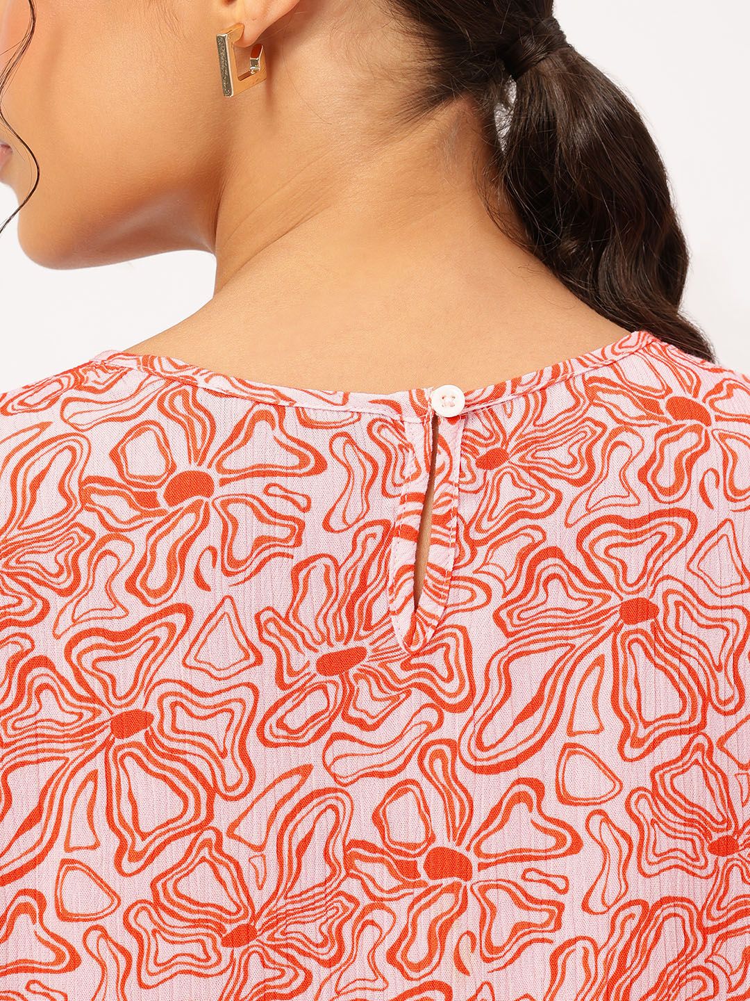 DressBerry Citrus Moment Flutter Sleeve Ruffled Floral Print Top