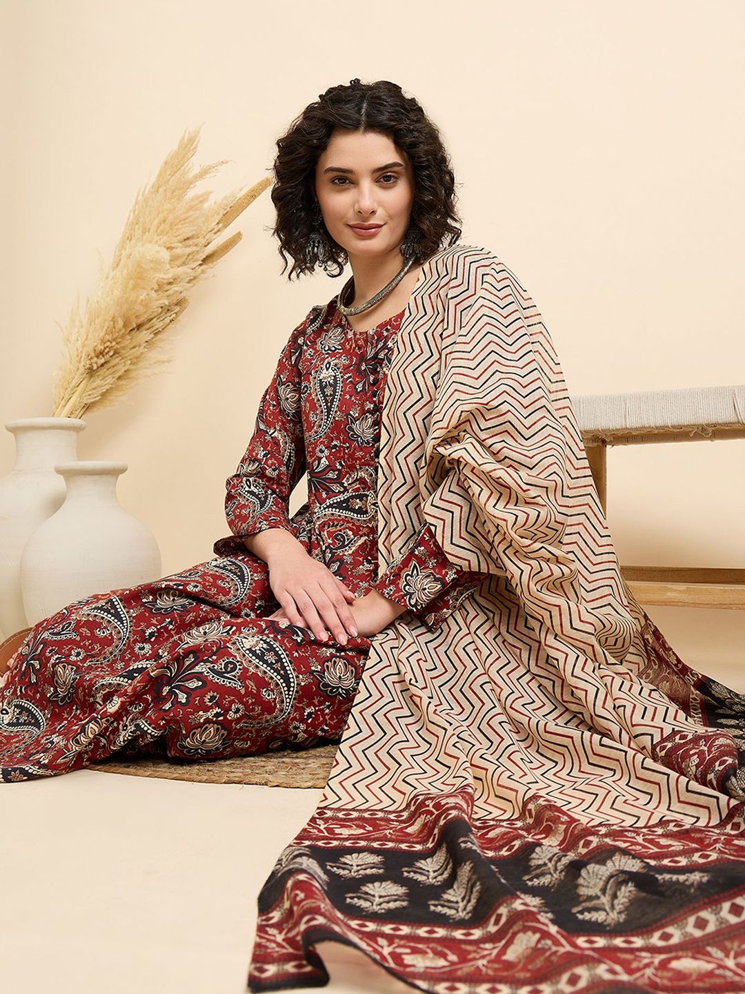 KALINI Women Floral Printed Regular Kurta with Trousers & With Dupatta