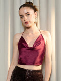 Berrylush Women Cowl Neck Crop Top