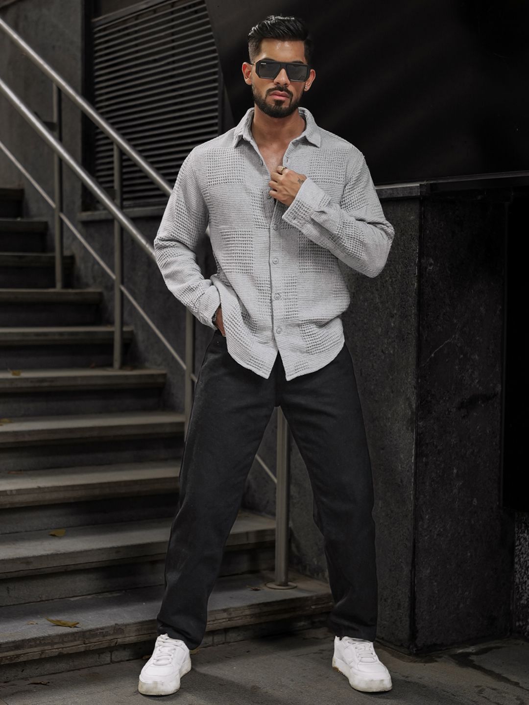 Powerlook Men Spread Collar Textured Casual Shirt