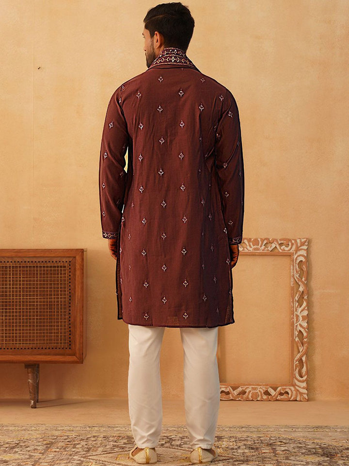 Jompers Floral Embroidered Sequinned Straight Kurta With Trousers & Dupatta