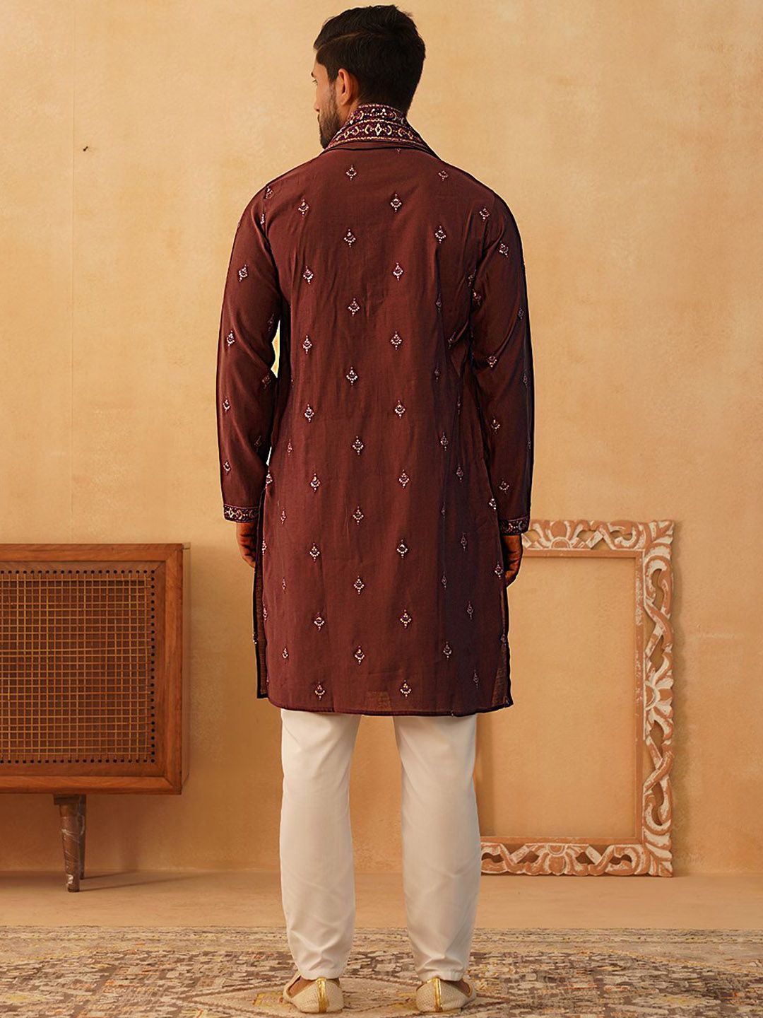 Jompers Floral Embroidered Sequinned Straight Kurta With Trousers & Dupatta