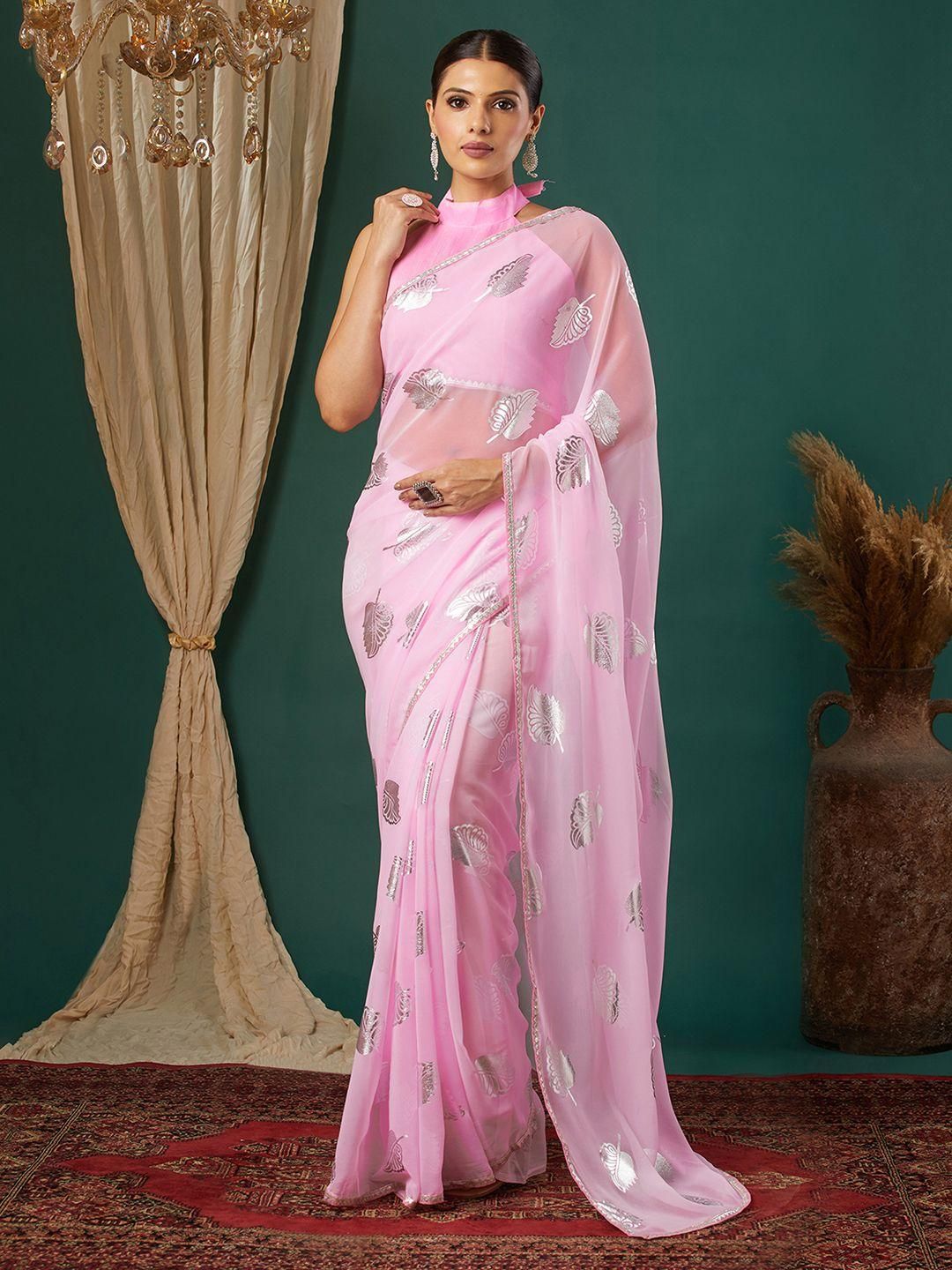 KALINI Pink Pure Georgette Embellished Sarees
