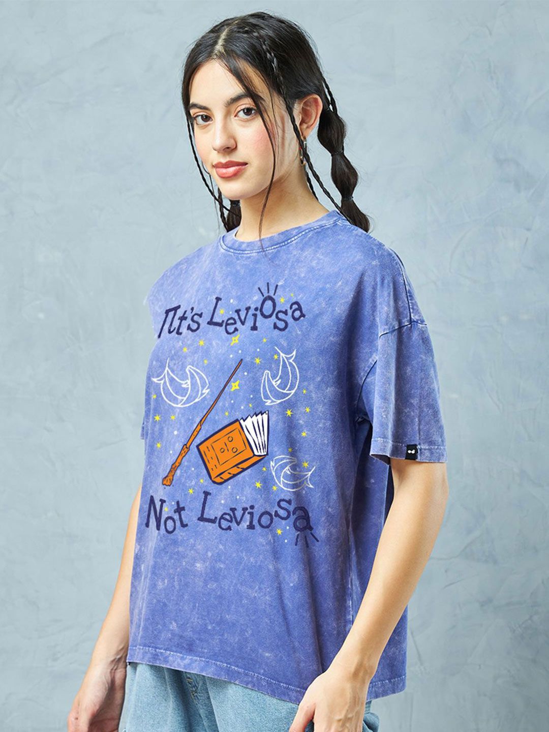 Bewakoof Official Harry Potter Merchandise Women's Printed Oversized Acid Wash T-Shirt