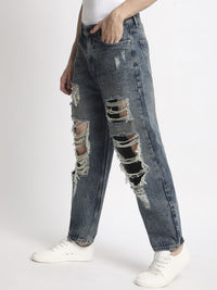 Bene Kleed Men Classic Baggy Fit Highly Distressed Heavy Fade Ripped Jeans
