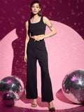 Berrylush Black Square Neck Crop Top & Trousers