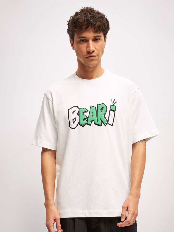 THE BEAR HOUSE Men Typography Printed Round Neck Pure Cotton Oversized T-Shirt