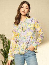 Berrylush Women Floral Printed Tie-Up Neck Top