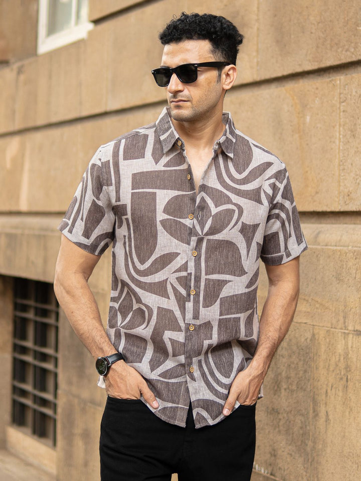 Powerlook Abstract Printed Spread Collar Casual Shirt