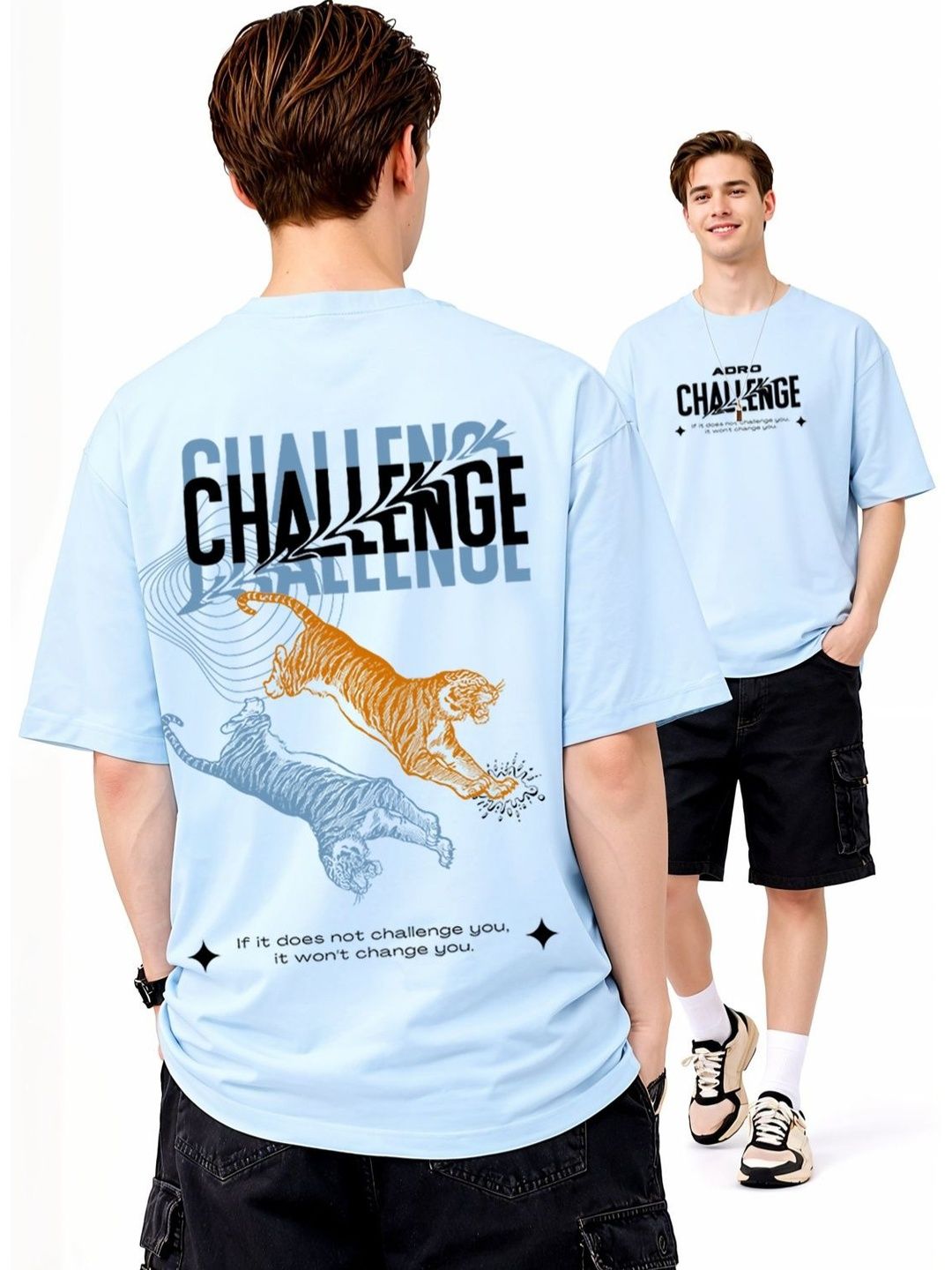 Baju-T Lengan Drop-Bahu Bercetak ADRO Lelaki