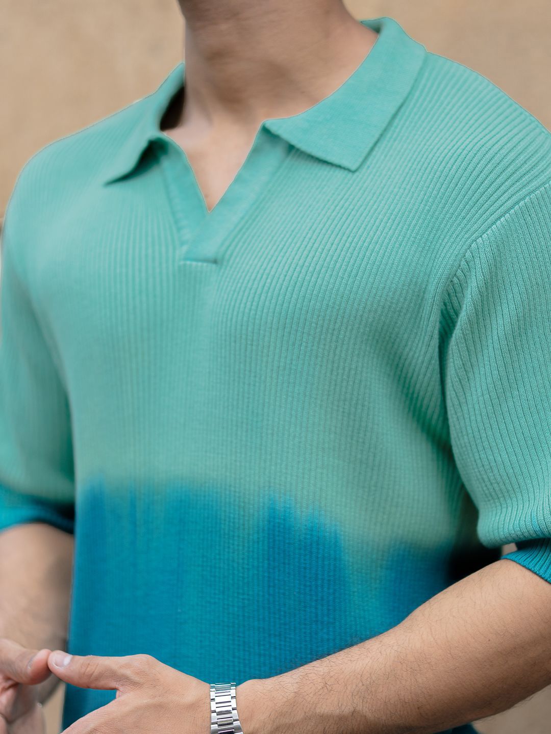 Powerlook Men Aqua Blue Ombre T-Shirt