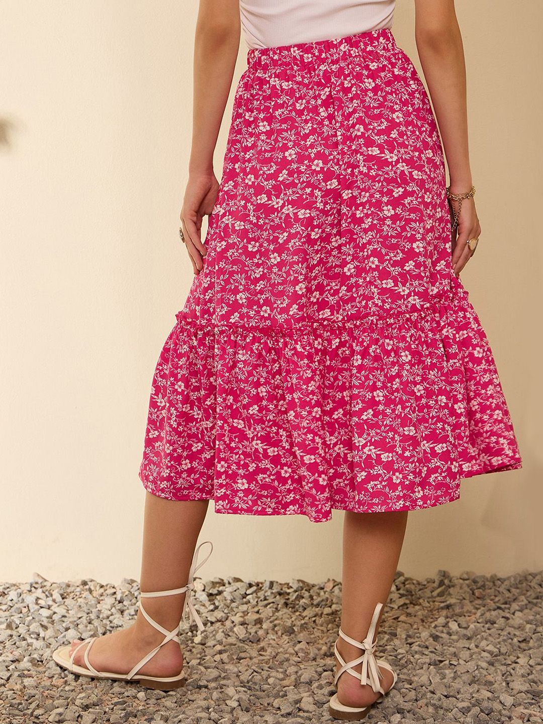 Berrylush Floral Printed A-Line Midi Skirt