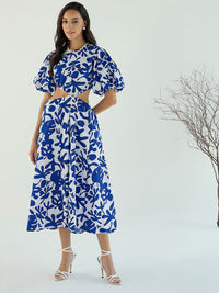 Pink Paprika by SASSAFRAS Women's Floral Print Fit & Flare Side Cut Out Midi Dress