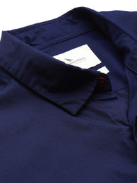 Mr Bowerbird Men Navy Blue Solid Tailored Fit Casual Shirt