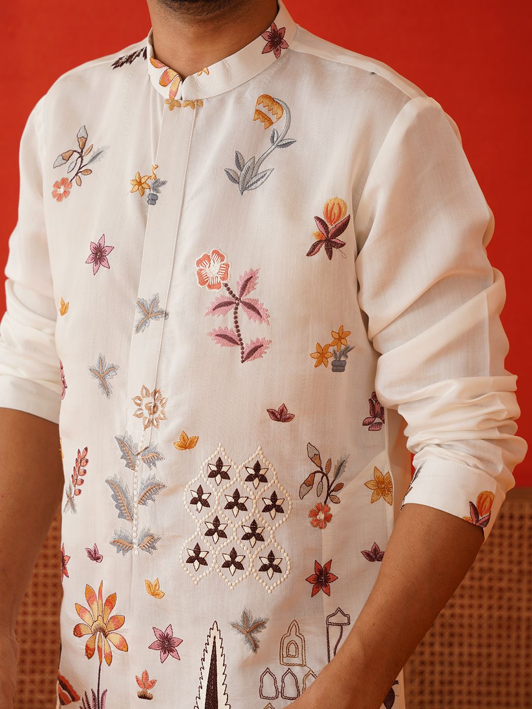Jompers Men Floral Embroidered Chikankari Floral Kurta