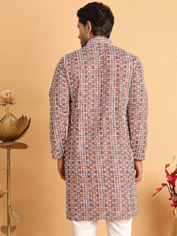 Jompers Men Geometric Embroidered Chikankari Kurta