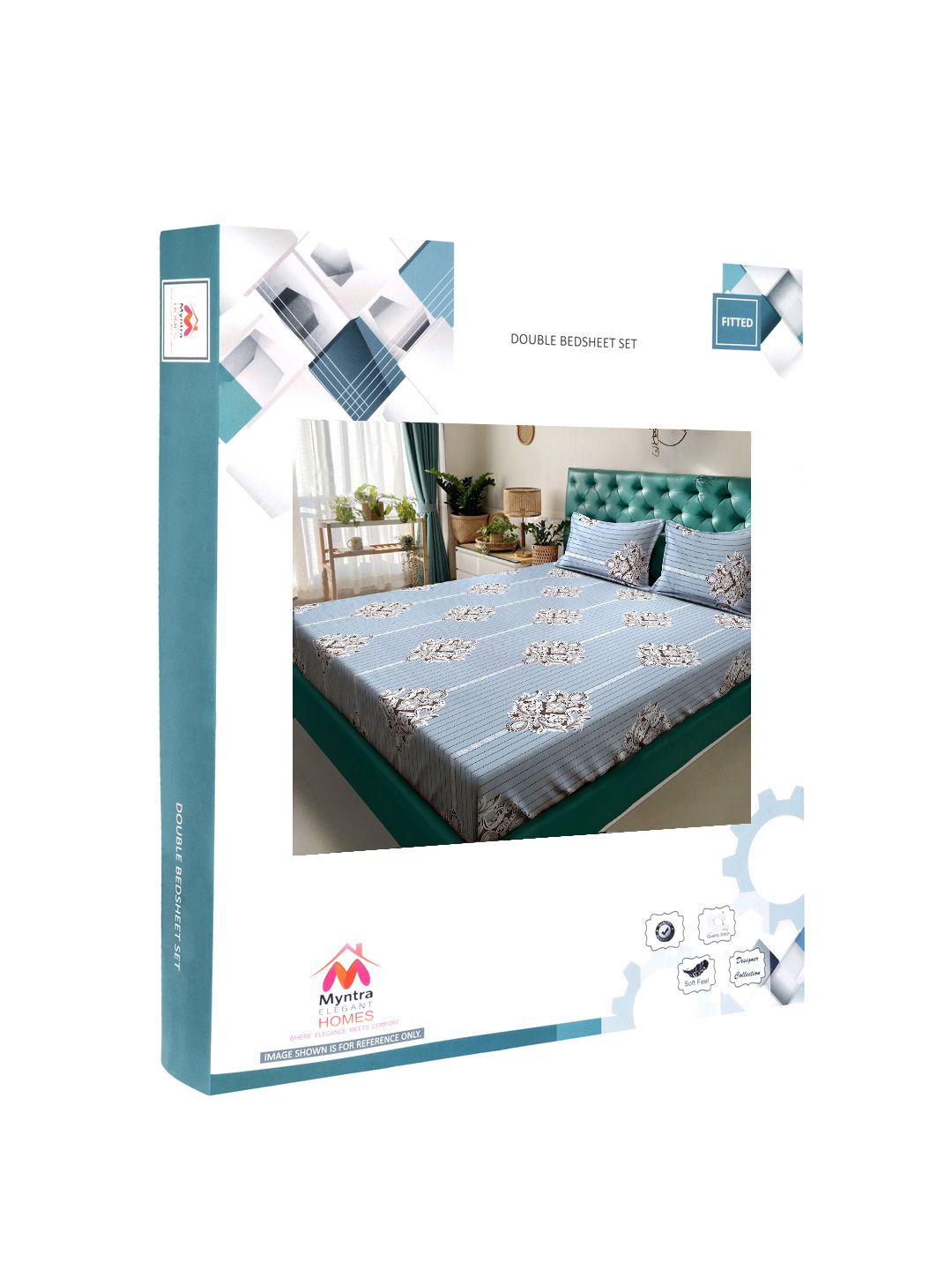 Myntra Elegant Homes Motif Etnik Kelabu 300 TC Set Cadar Double King-2.5mX2.25m