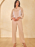 AND Colourblocked Shirt Collar Three-Quarter Sleeves Shirt With Trouser