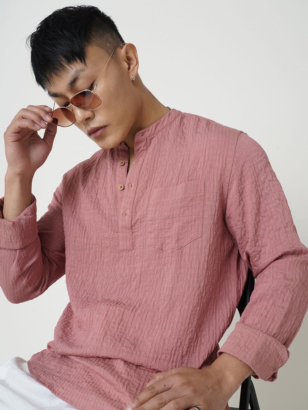 VASTRADO Men Striped Thread Work Jacquard Kurta