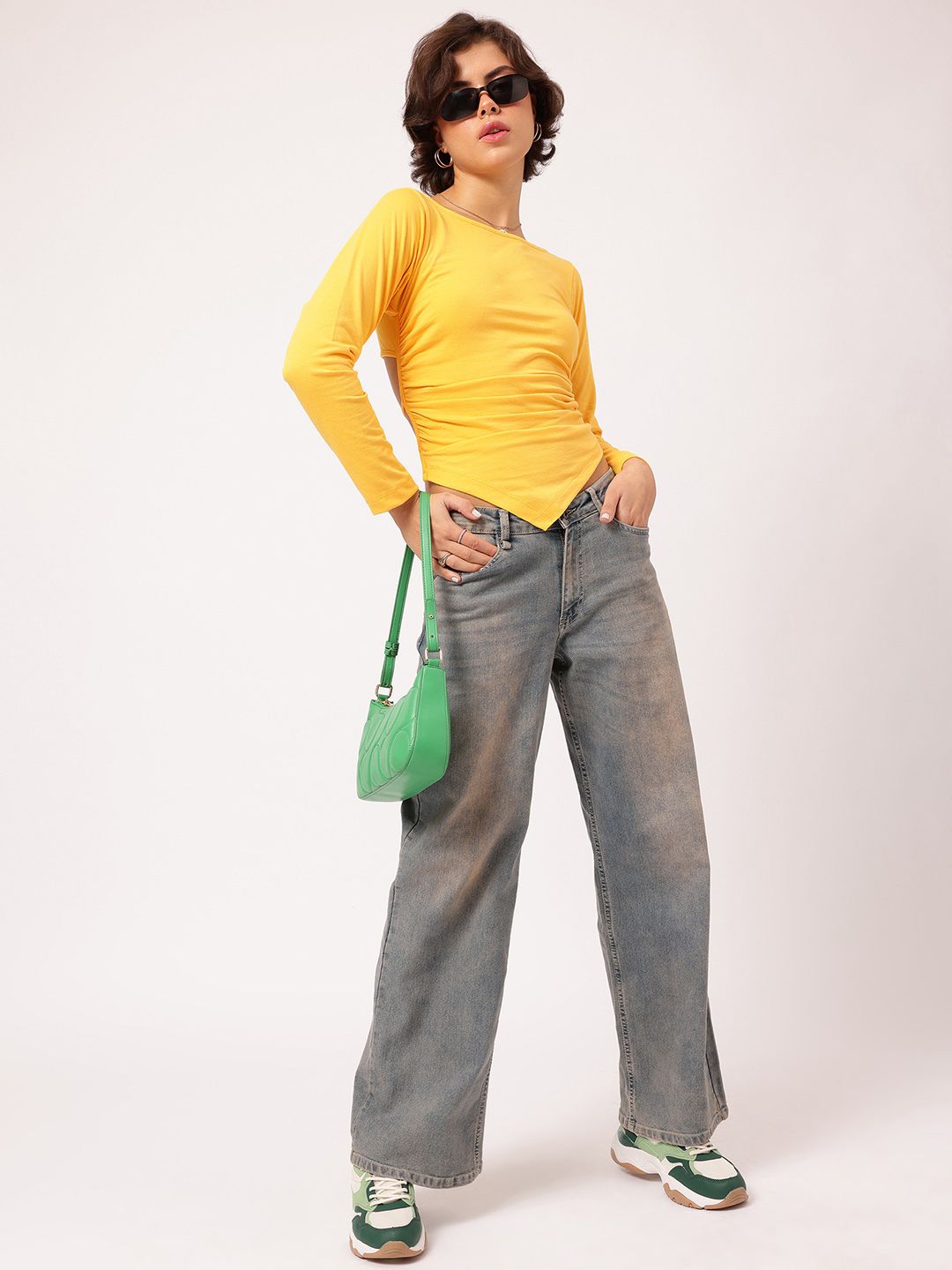 DressBerry Hello Sunshine Ruched Styled Back Top