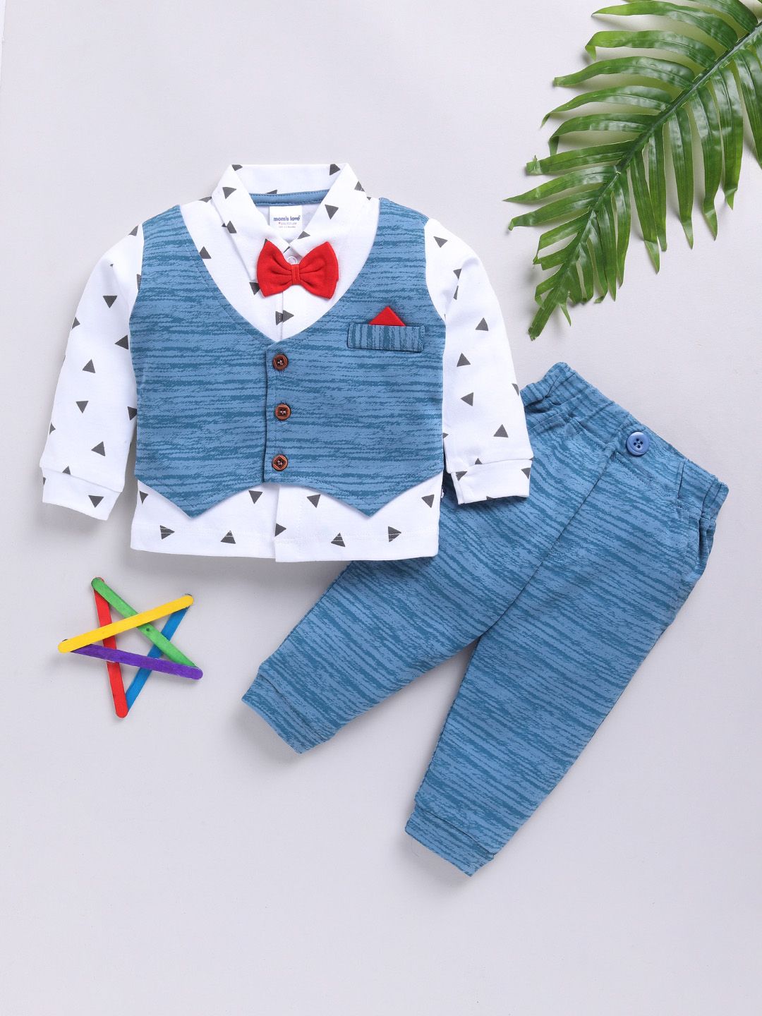 Moms Love Infant Boys Printed Cotton Shirt & Joggers