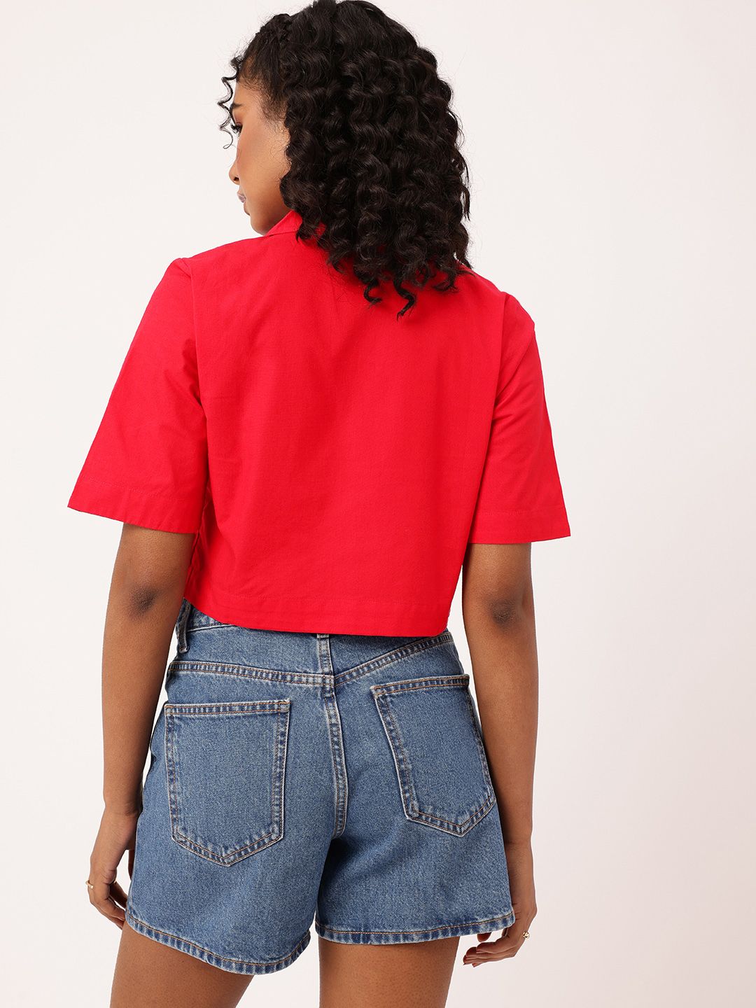 DressBerry Cherry Red Comfort Chic Crop Shirt