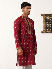 Jompers Floral Embroidered Mandarin Collar Chikankari Cotton & Silk Straight Kurta
