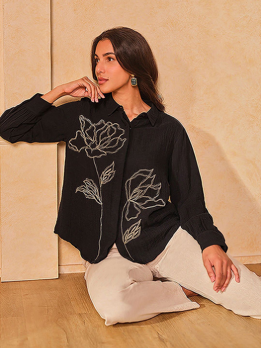 AND Mandarin Collar Cotton Top