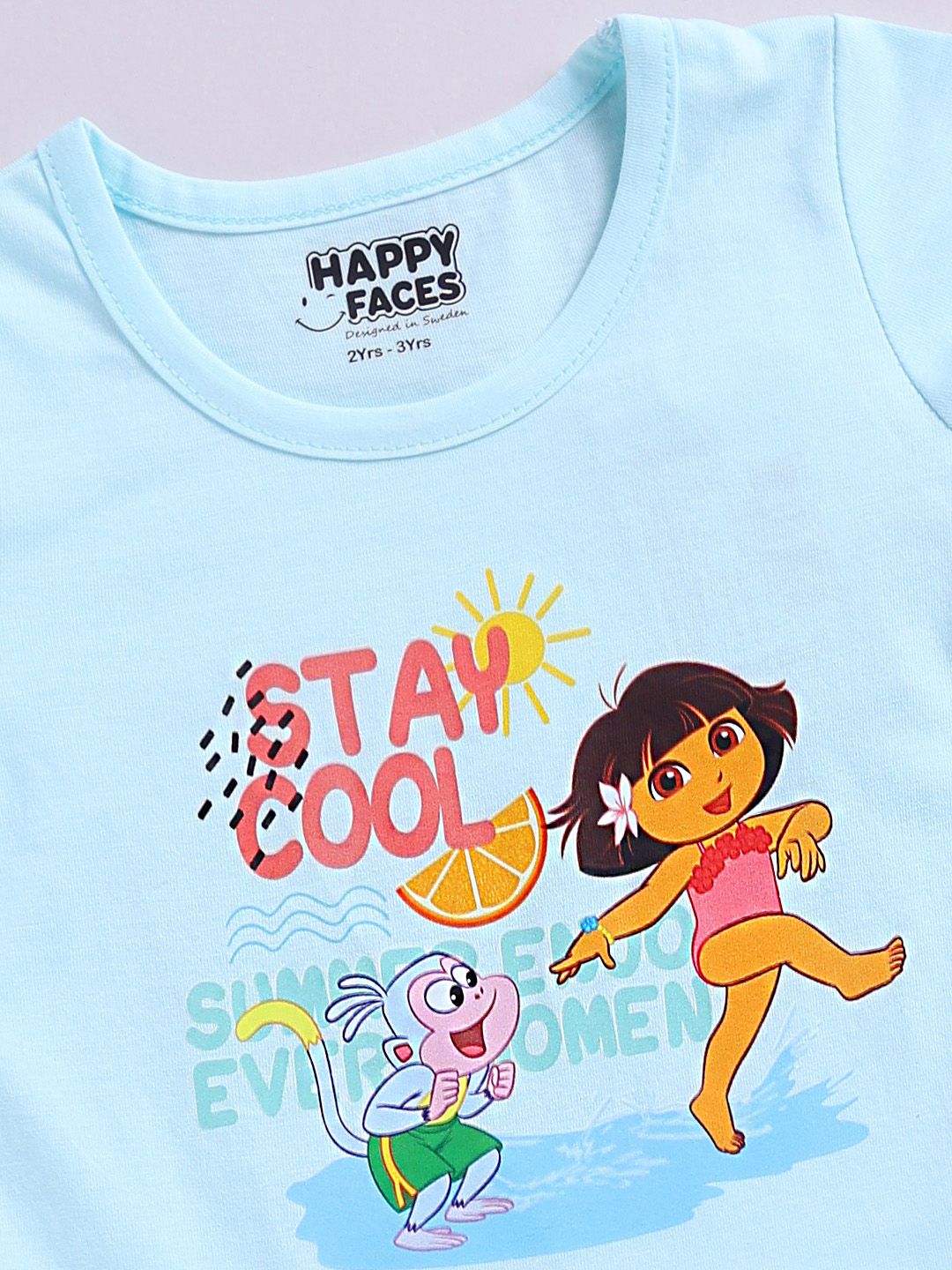 Happy Faces Girls Dora Printed Pure Cotton Fit & Flare Dress