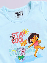 Happy Faces Girls Dora Printed Pure Cotton Fit & Flare Dress