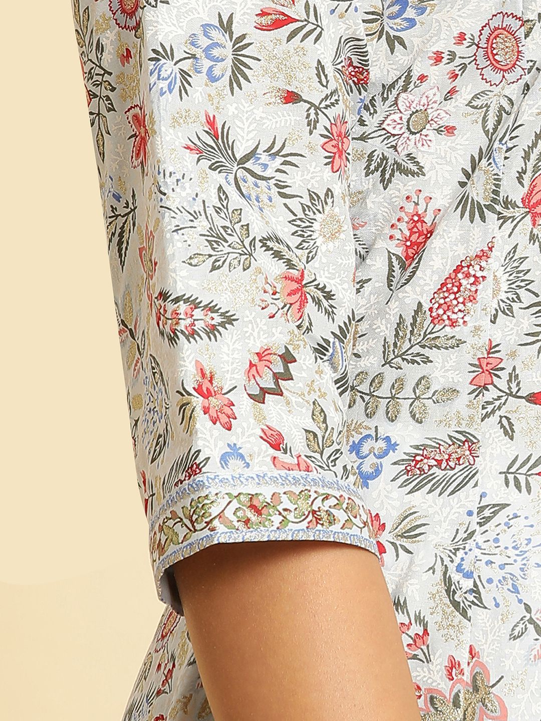 W Women Floral Printed Keyhole Neck Pure Cotton Anarkali Kurta