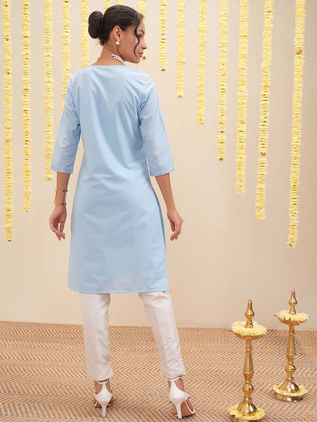 Vishudh Floral Embroidered Thread Work Straight Kurta