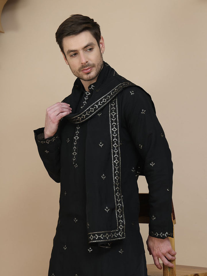 Jompers Men Floral Embroidered Chikankari Kurta With Dupatta