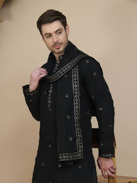 Jompers Men Floral Embroidered Chikankari Kurta With Dupatta