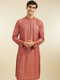 Diwas by Manyavar Geometric Printed Mandarin Collar Cotton Straight Kurta