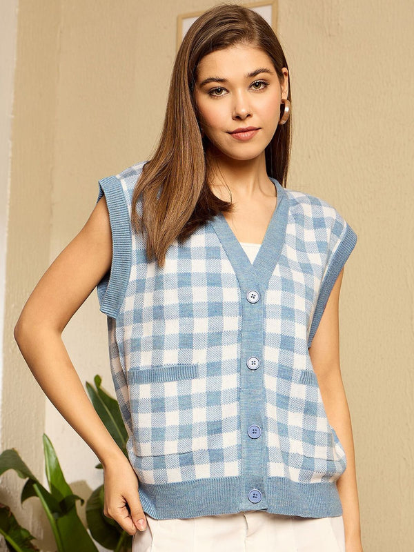 Berrylush Women Checked Cardigan