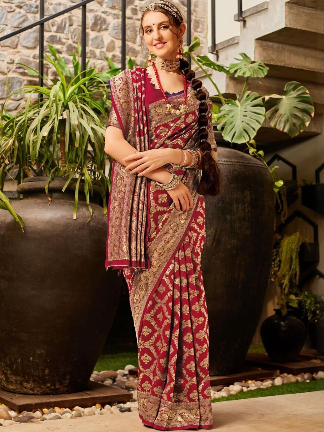 KALINI Woven Design Zari Silk Blend Banarasi Saree