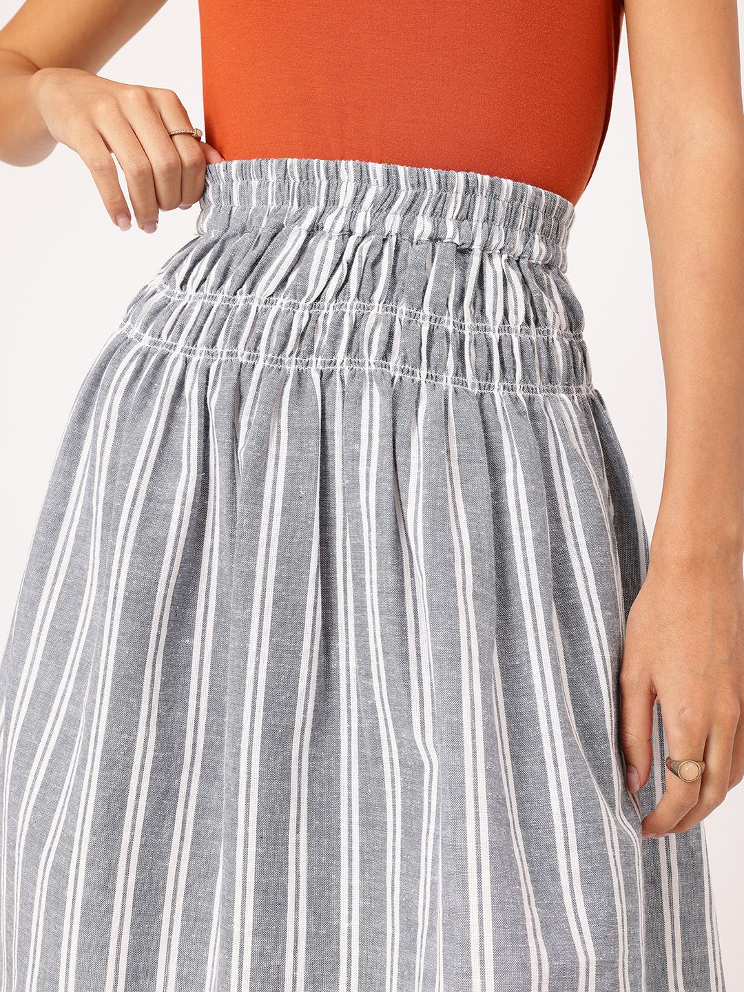 DressBerry Striped Smocked Flared Skirt