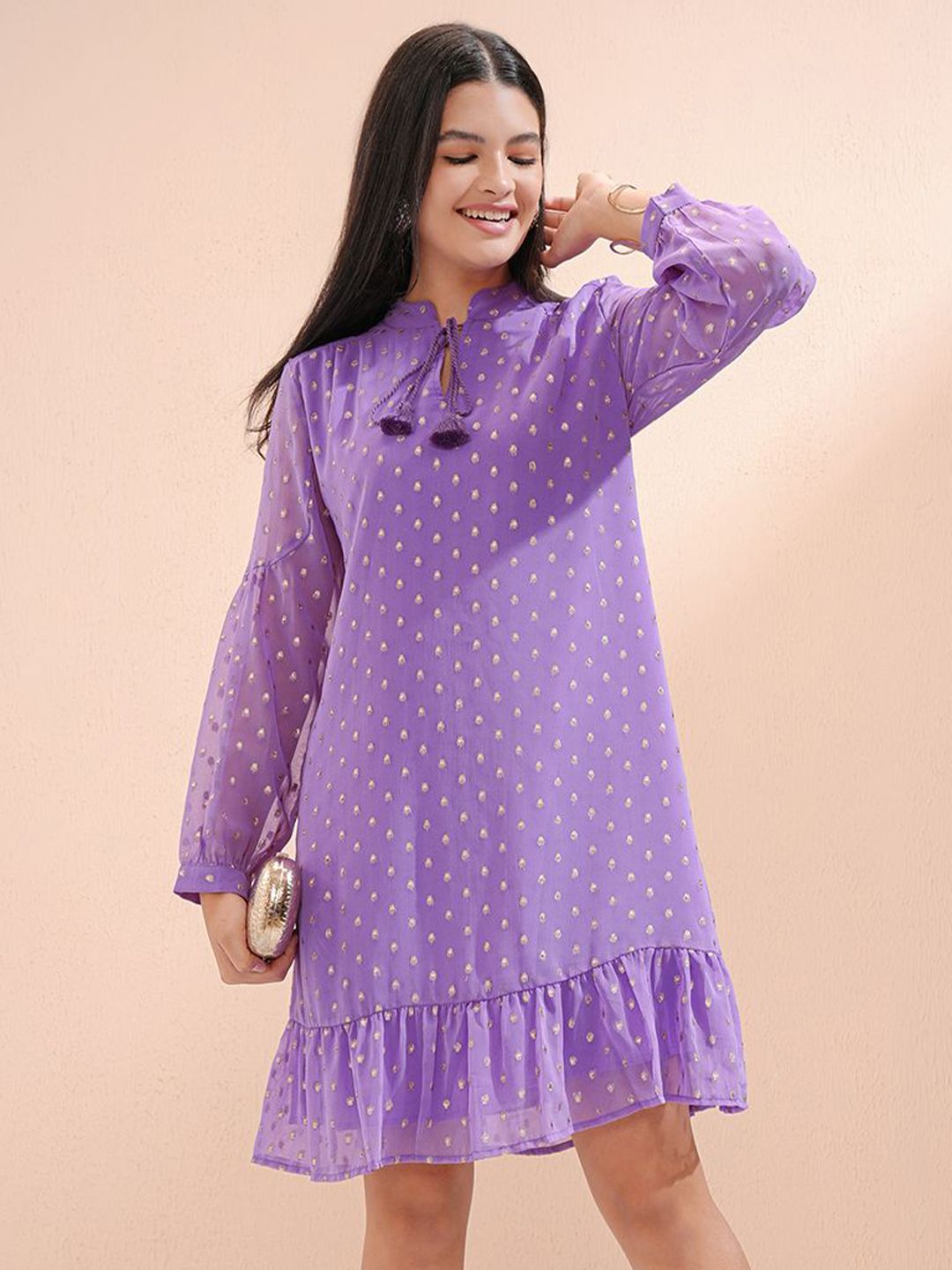 Vishudh Women Ethnic Motifs Tie-Up Neck A-Line Dress