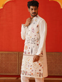 Jompers Men Floral Embroidered Chikankari Floral Kurta