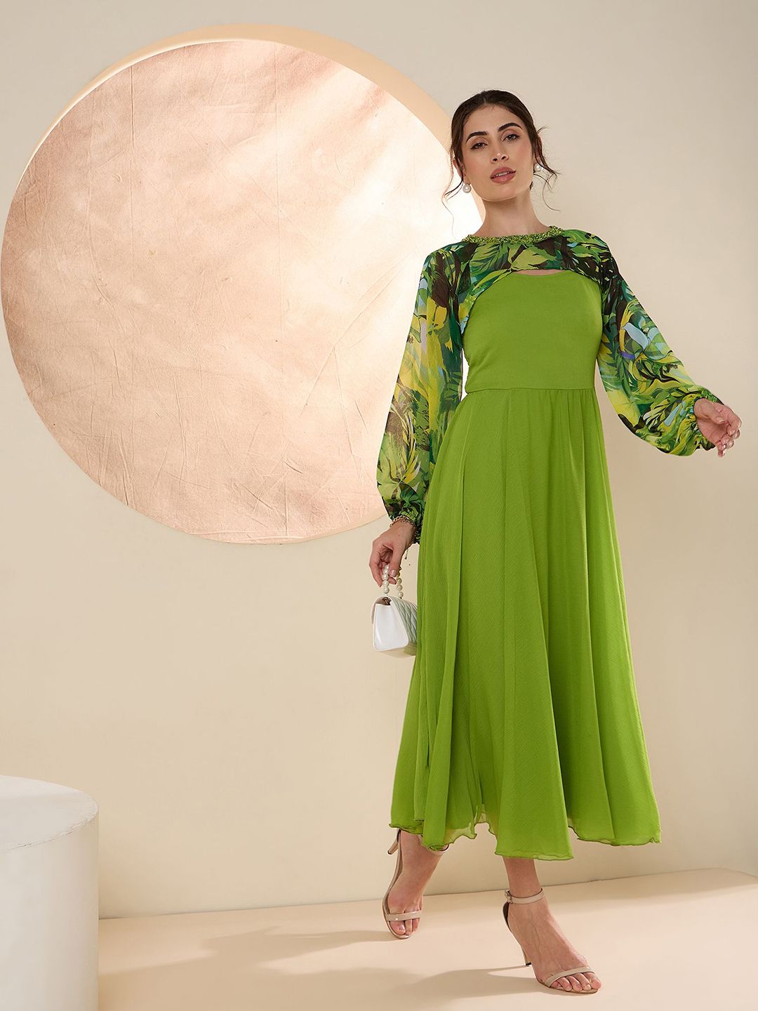 Antheaa Chiffon Embellished Maxi Dress