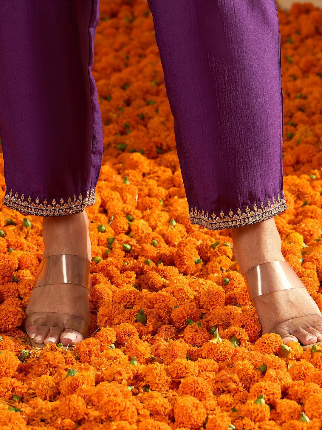 Indo Era Ethnic Motifs Printed Straight Sequinned Kurta with Trousers & Dupatta