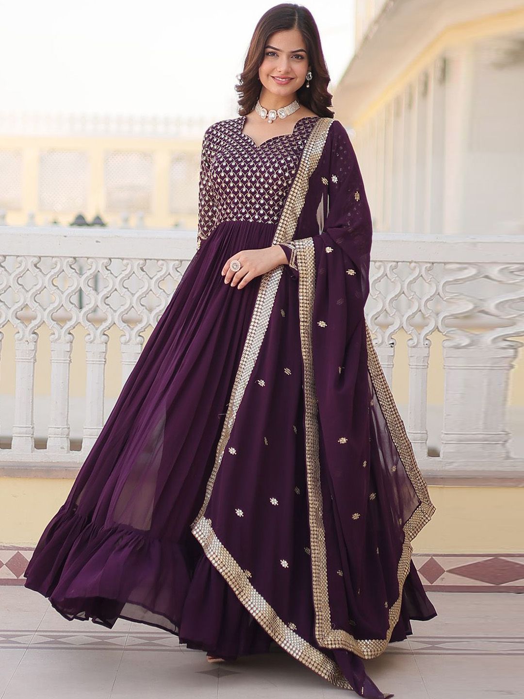 KALINI Women Geometric Printed Georgette Anarkali Kurta