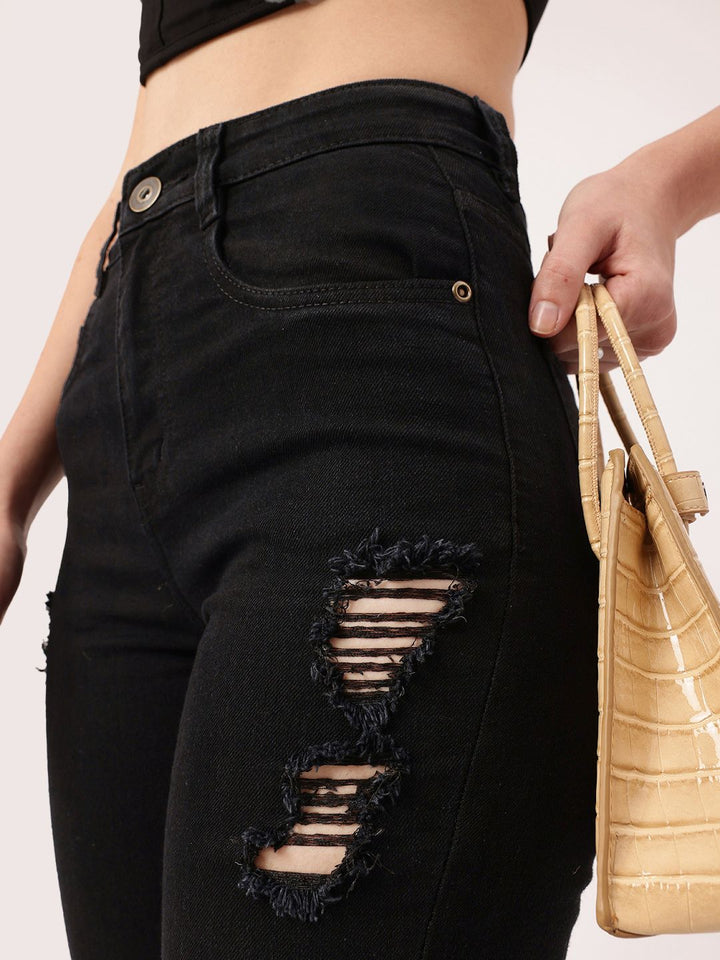 DressBerry Women Urban Edge Distressed Flared Cropped Jeans