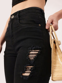 DressBerry Women Urban Edge Distressed Flared Cropped Jeans